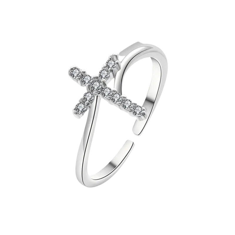 PRSTEN-CROSS-SILVER